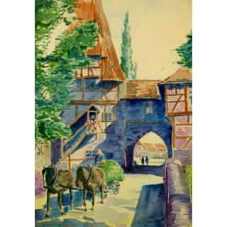 Laurent, Vintage Watercolor Landscape - the Village Gate Entrance For Sale