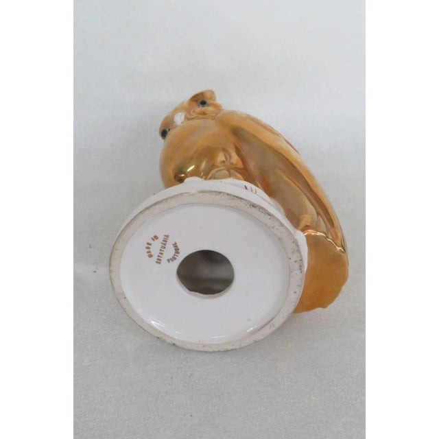 Vintage Estatuaria Portugal Porcelain Gold Owl Figurine For Sale In Miami - Image 6 of 13