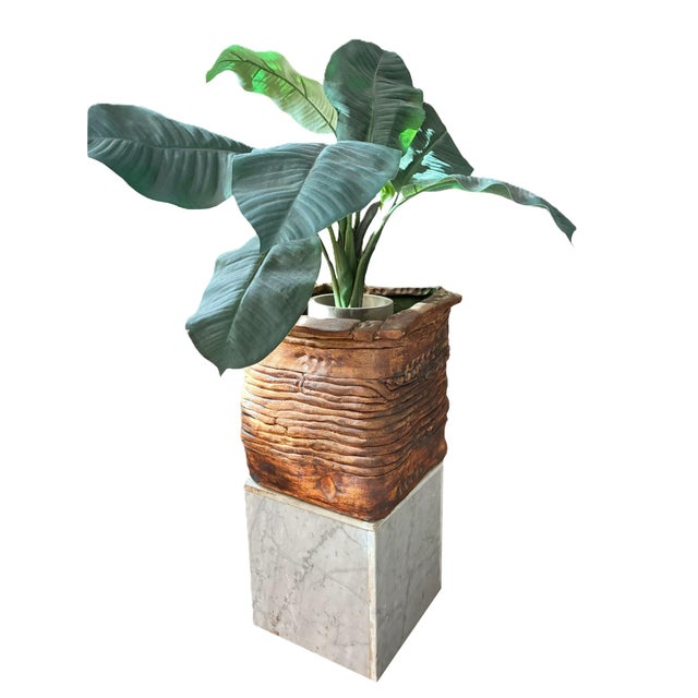 a monumental Mid Century brutalist vintage 1970s stoneware California art studio pottery planter this large hand build...