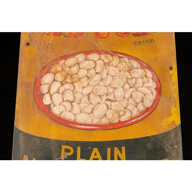 1940s Heavy Painted Steel Red Gold Advertising Sign - Navy Beans For Sale - Image 4 of 6