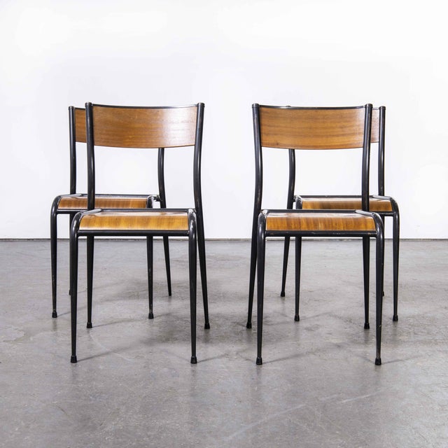 1950s French Black Tapered Leg School Dining Chairs from Mullca, 1950s, Set of 6 For Sale - Image 5 of 17