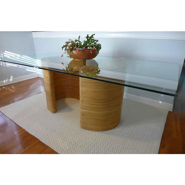 Mid 20th Century 1960s Pencil Reed Dining Table Gabriella Crespi Style Curved Pedestal Glass Top Table For Sale - Image 5 of 11
