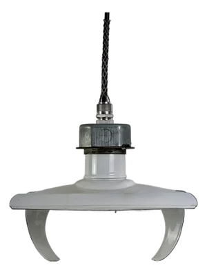 Vintage 1940s Industrial White Porcelain/Enameled Reflector Pendant Light by Goodrich Electrical of Chicago