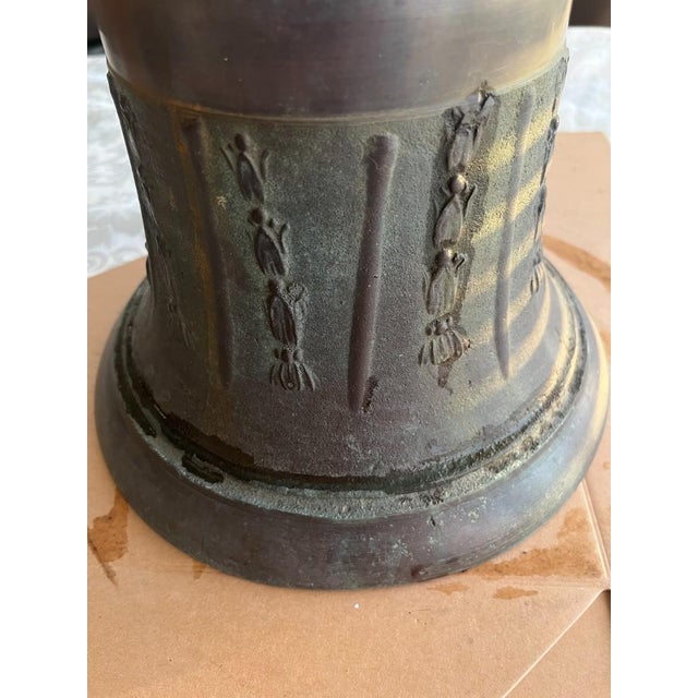 Bronze Antique Bronze Chapel Bell With Ornate Floral Relief and Rich Patina For Sale - Image 8 of 10