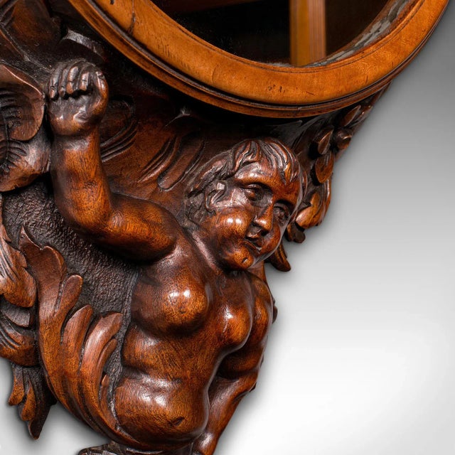 Brown Antique Rococo Mirror, Italian, Carved Fruitwood, Hall, Lounge, Victorian, 1900 For Sale - Image 8 of 10