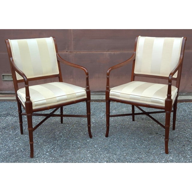 Late 20th Century Late 20th Century Pair of Hickory Chair Co Regency Style Mahogany and Upholstered Armchairs For Sale - Image 5 of 11