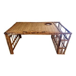 Mid-20th Century Boho Chic Burnt Bamboo Rattan Bed Tray For Sale