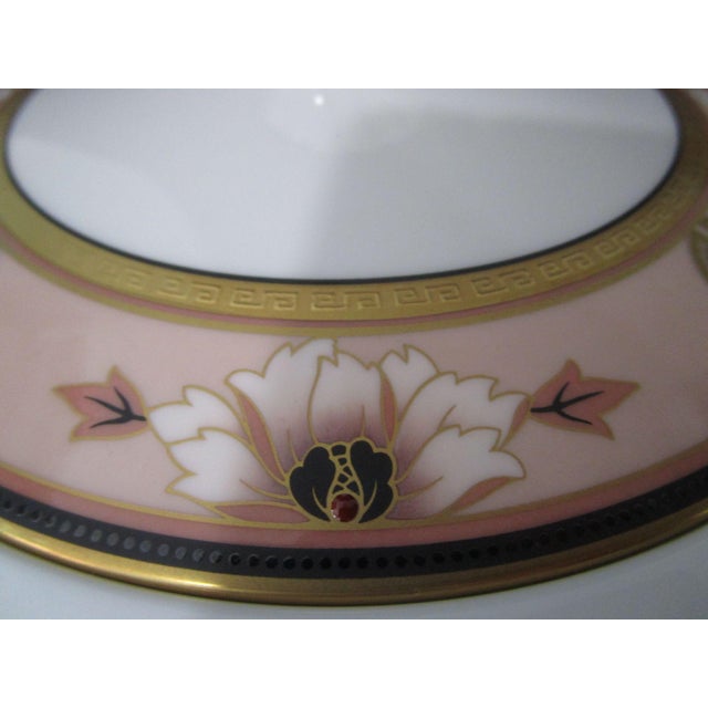 Vintage Noritake Commemoration Round Covered Vegetable Dish With Lid Art Deco Stye Retired Peach Floral For Sale - Image 12 of 13