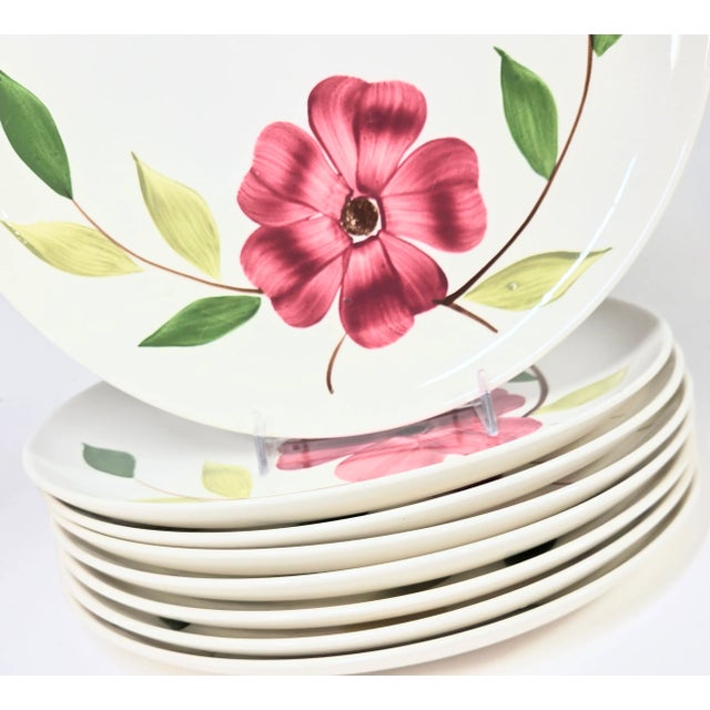 Mid-Century Pink and Yellow Dogwood Plates- Set of Eight For Sale - Image 13 of 15