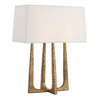 Ian K. Fowler by Visual Comfort Signature Scala Hand-Forged Bedside Lamp in Gilded Iron with Linen Shade For Sale