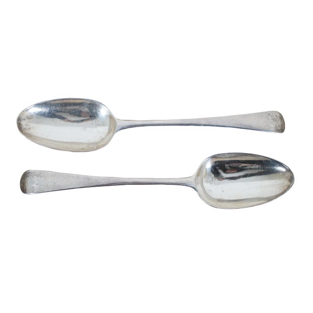 Traditional Antique 1780 George Smith III Sterling Silver Serving Table Spoons 143g- Set of 2 For Sale - Image 3 of 10
