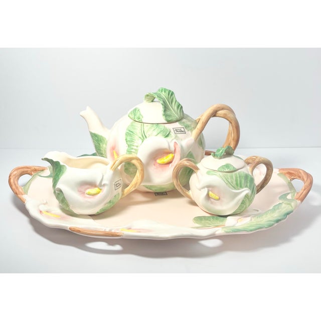 Contemporary 1980s Fitz & Floyd “Calla Lilly of the Valley” Ceramic Tea Service Set - 4-Piece For Sale - Image 3 of 12