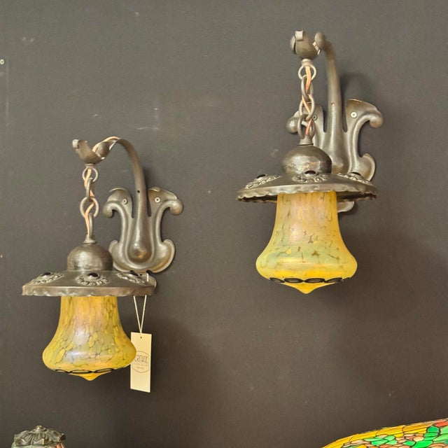 1910s Pair of Early 1900’s Austrian Jeweled Sconces With Glass Shades For Sale - Image 5 of 6