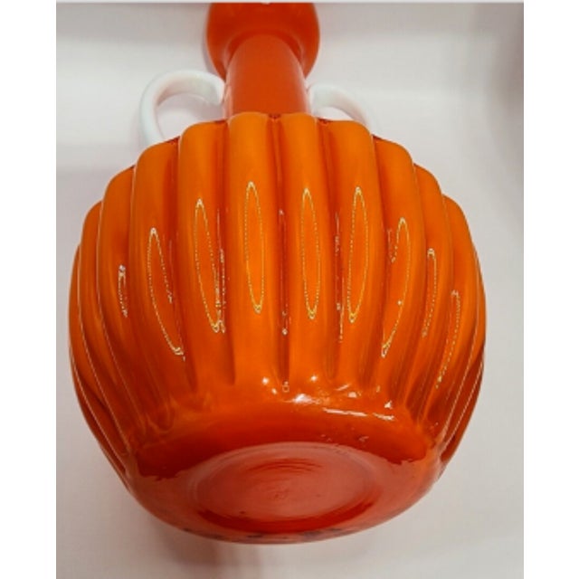Stunning Vintage Empoli Cased Glass Vase, Applied White Glass Handles For Sale - Image 10 of 11