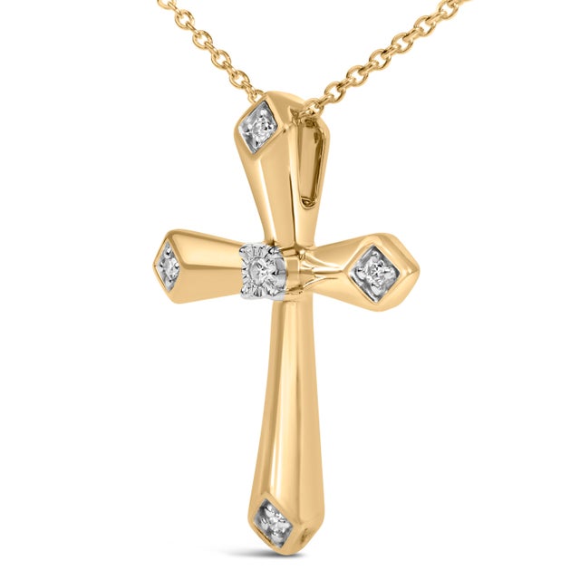 Haus of Brilliance Gold Vermeil Diamond Accent Cross Pendant Necklace For Sale - Image 4 of 4