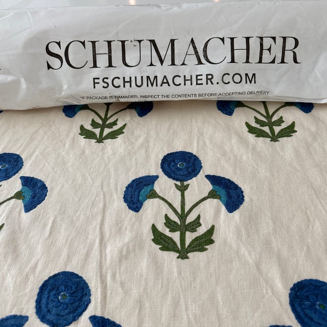 Early 21st Century Schumacher-“Saranda Flower Embroidery “ Linen Fabric – 2 1/2 Yards on Original Bolt For Sale - Image 5 of 5
