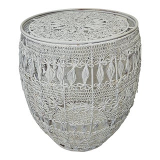 1970s Painted Wire "Macrame" Garden Stool or Drinks Table With Inset Glass Top For Sale