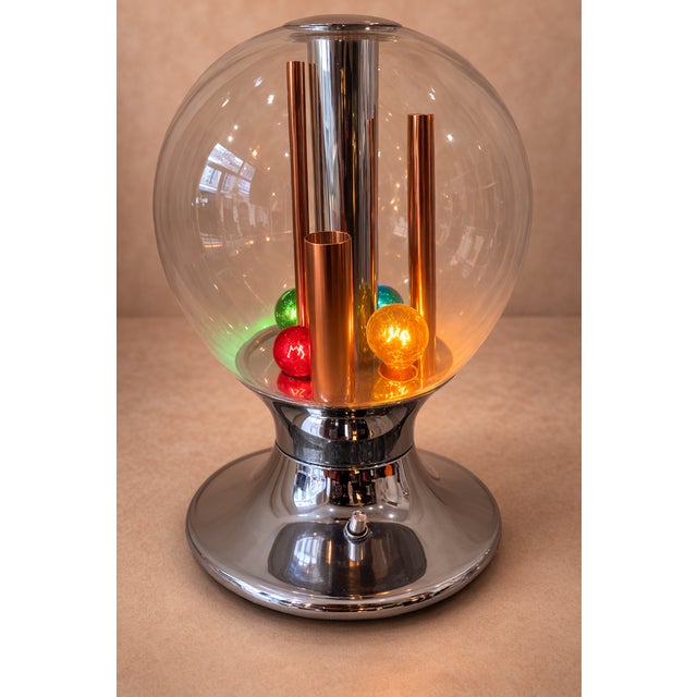 Glass and Chrome Desk Lamp by Selenova, Italy, 1970s, in Flawless conditions. Designed 1970 to 1979 This piece has an...