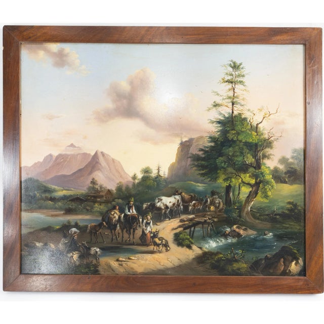 We are selling this charming Alpine oil painting. This continental European painting is probably German and is painted...