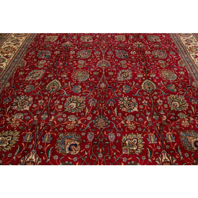 1960s Vintage Tabriz Square Wool Rug With Floral Motif For Sale - Image 10 of 10