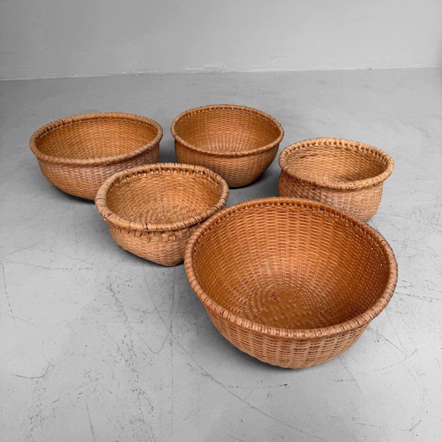 Vintage Japanese Bamboo Baskets, 1980s, Set of 5 For Sale - Image 12 of 12