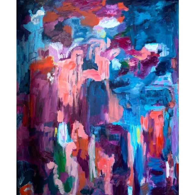 Blue "When the Night Is Over" Large Format Contemporary Abstract Mixed Media Painting by Monica Shulman For Sale - Image 8 of 8