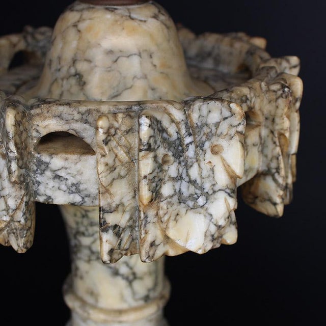 Marble Stone Empire Style Cream and Gray Carved Table Lamp Circa 1920s For Sale - Image 4 of 8