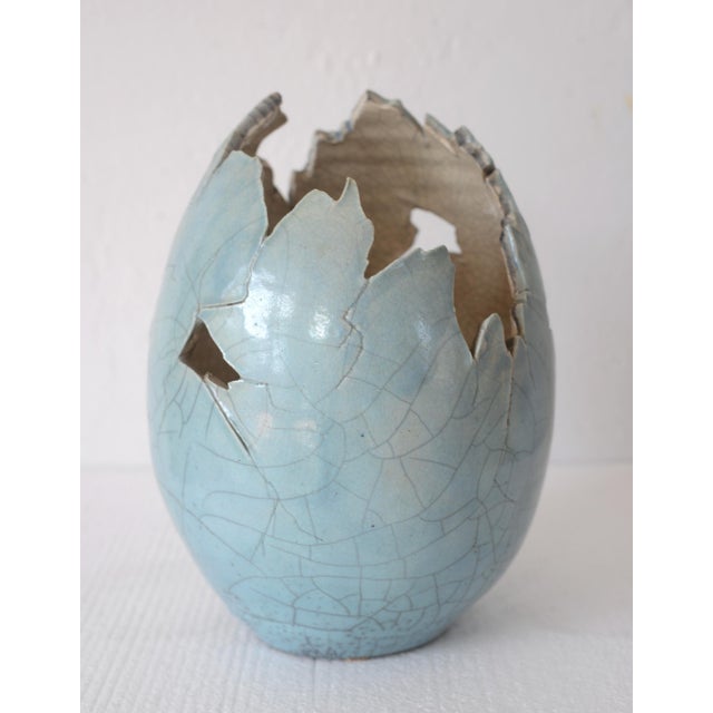 Postmodern Vintage Paul Fleming Ceramic Cracked Egg Sculpture For Sale - Image 3 of 14