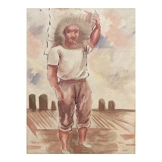 1930s Peter Verdi Dock Worker Watercolor For Sale