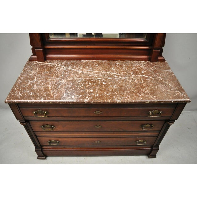 Antique American Eastlake Victorian Marble Top Walnut Washstand Dresser