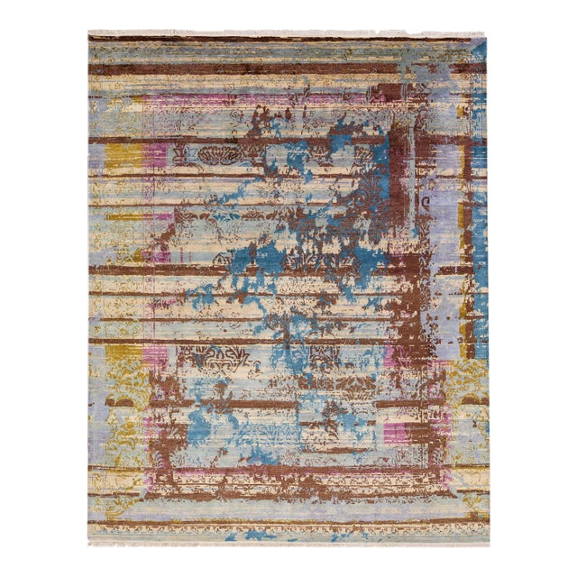 2010s Wool & Silk Handmade Contemporary Tibetan Rug With Allover Multicolor Design For Sale