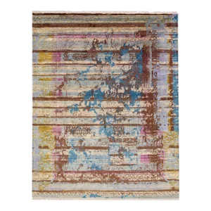 2010s Wool & Silk Handmade Contemporary Tibetan Rug With Allover Multicolor Design