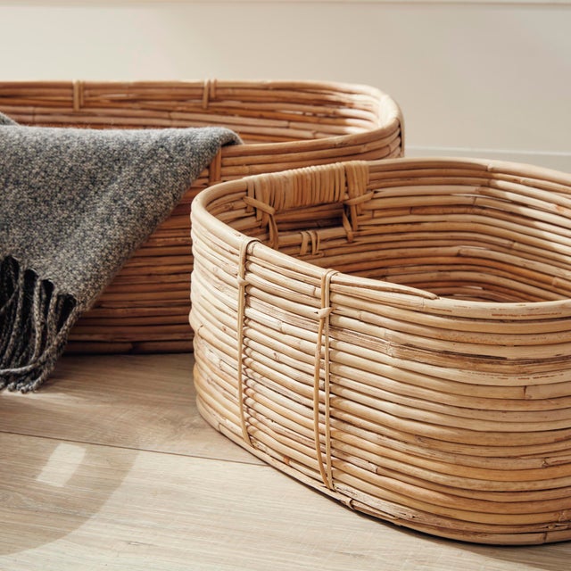 Kenneth Ludwig Chicago Cane Rattan Rectangular Baskets, Set Of 3 For Sale - Image 4 of 6