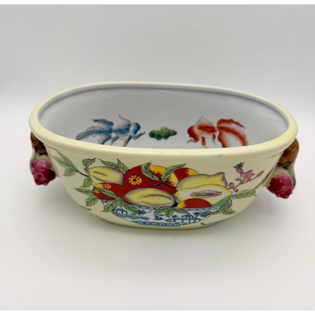 Elevate your interior with this vintage Chinese export porcelain foot bath, marked Hua Rong Tang Zhi. Featuring sculptural...