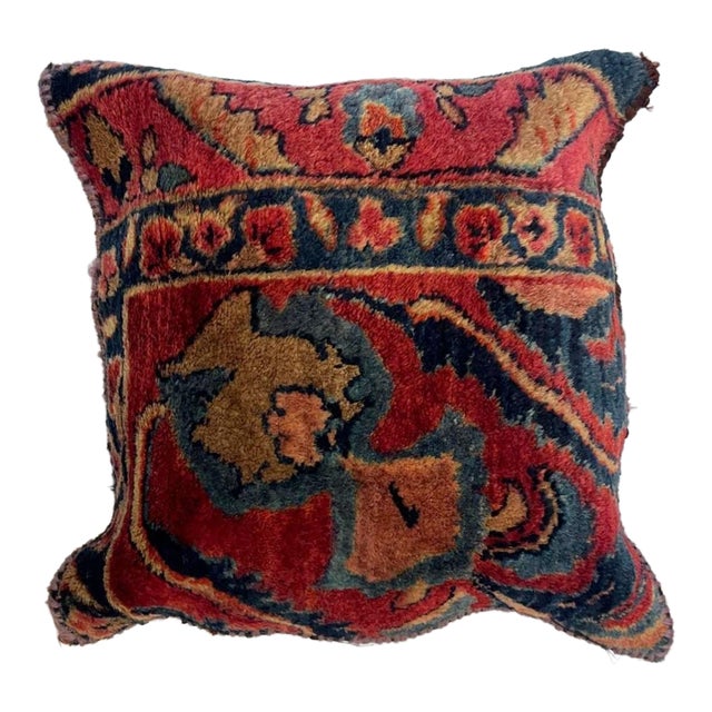 Pillow W/Antique Persian Sarouk Rug Fragment, 1'4" X 1'4" For Sale