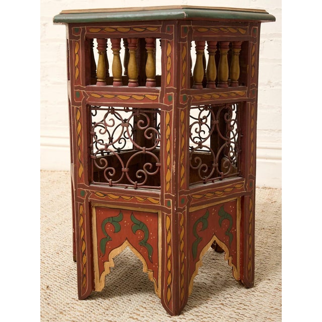 Vintage Moroccan Hand-Painted Hexagonal Side Table For Sale In Los Angeles - Image 6 of 11