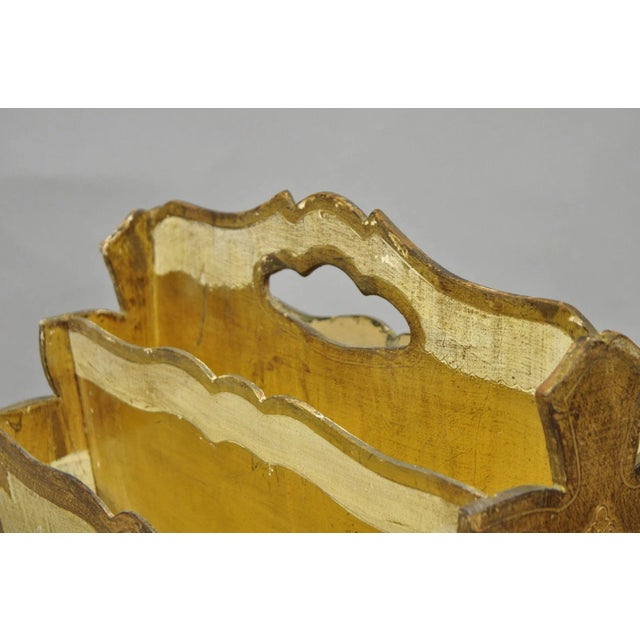 Vintage Italian Florentine Gold Giltwood Hollywood Regency Magazine Rack Stand For Sale - Image 12 of 15