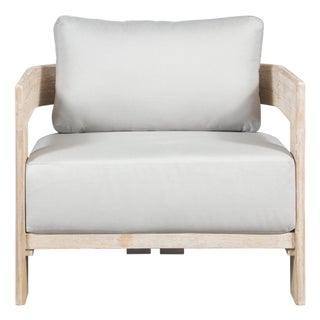 Paradiso Outdoor Solid Teak Wood Chair Natural Look - Light Grey Fabric For Sale