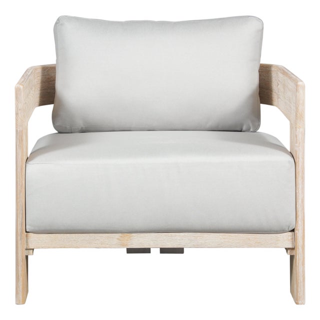 Paradiso Outdoor Solid Teak Wood Chair Natural Look - Light Grey Fabric For Sale