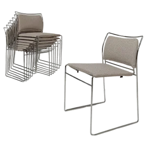 Stackable Chrome Chairs with Ecru Bouclé Seats by Kazhide Takahama for Simon Gavina, 1970s, Set of 8