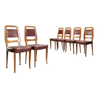 Vintage Dining Chairs with Beech Frame, 1950s, Set of 6 For Sale