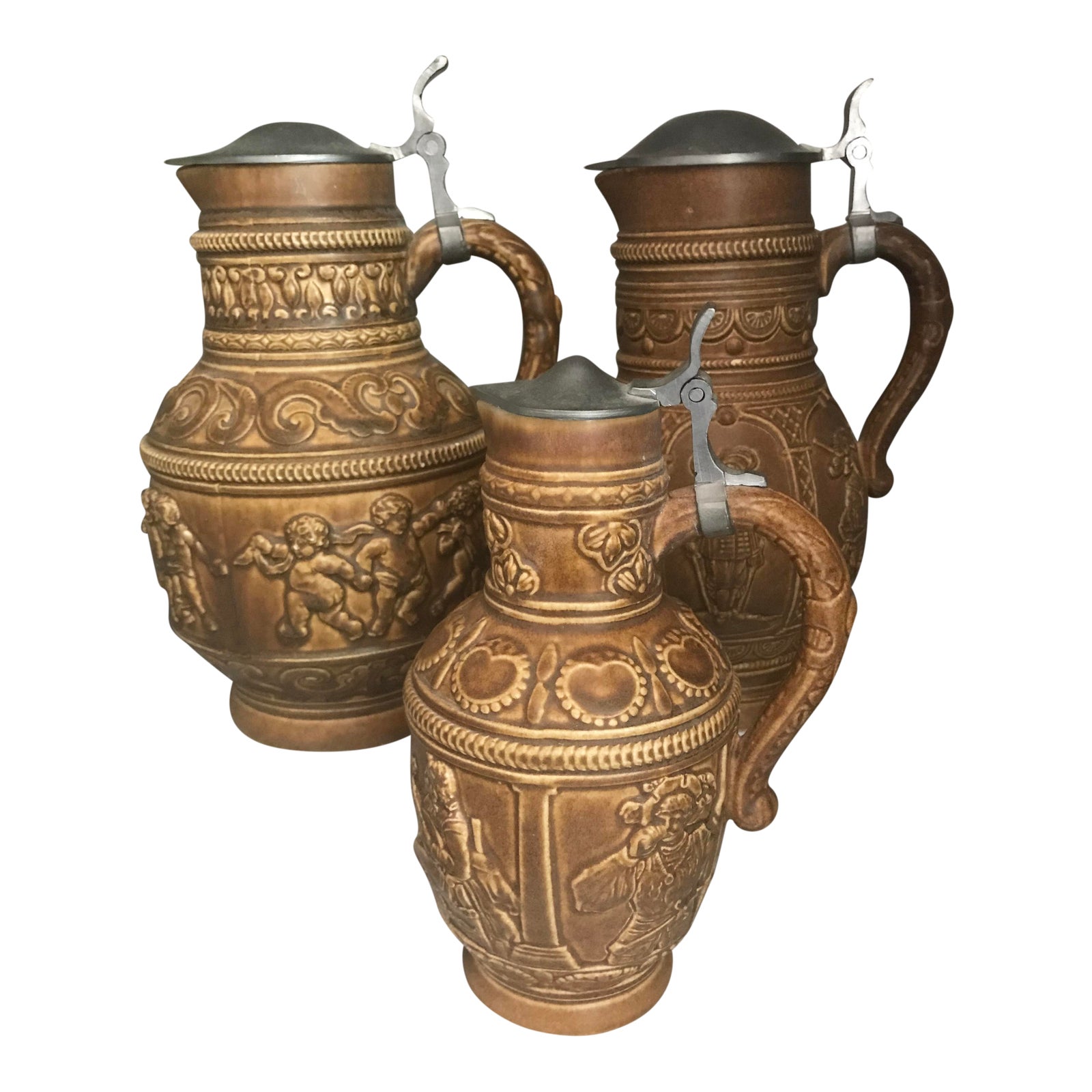 Antique German Beer Stein Pitchers Set of 3 Chairish