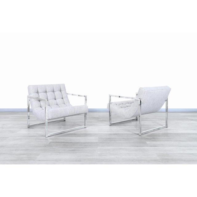 1970s Mid-Century Modern Chrome Lounge Chairs Attributed to Milo Baughman For Sale - Image 5 of 13