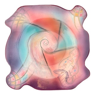 1992 Abstract Colorful Cubist Ceramic Dish Plate by Harris-Cies For Sale