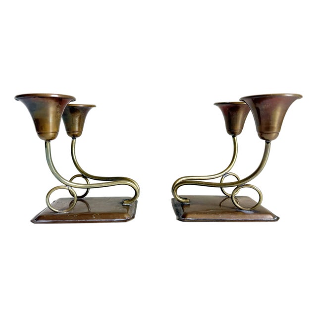 1950s Brass & Copper Candle Holders For Sale