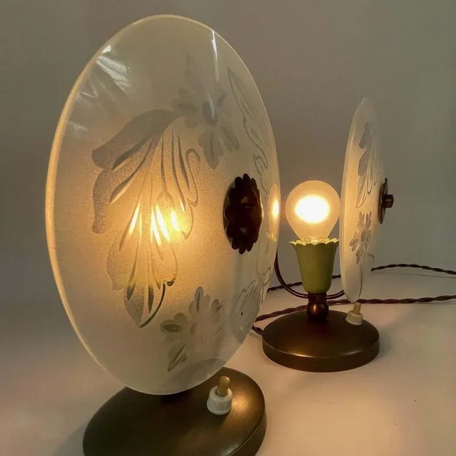 Mid-Century Etched Glass Table Lamps, Italy, 1950s, Set of 2 For Sale - Image 13 of 16