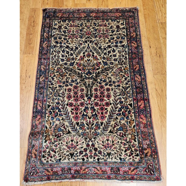 Early 19th Century Early 20th Century Persian Kerman Lavar Rug, Hand-Knotted Wool, Allover Floral Pattern, Ivory & Green, 3’ X 5’ For Sale - Image 5 of 12
