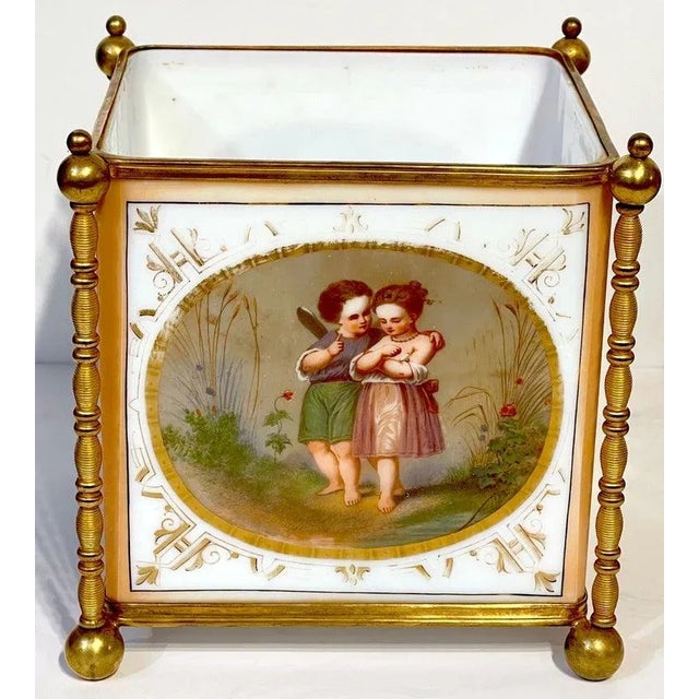 19th C. French Opaline & Gilt Bronze Aesthetic ' Fairy' Motif Cachepots - a Pair For Sale - Image 10 of 11