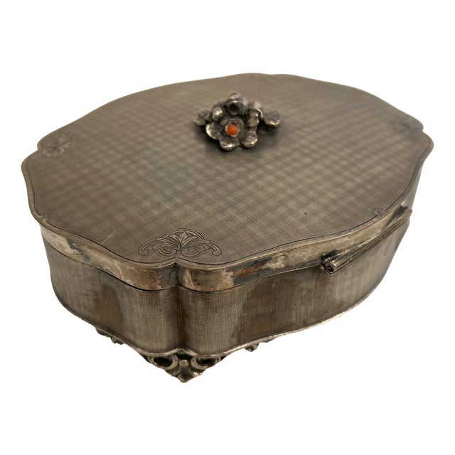 Art Nouveau 800 Silver Jewel Box with Vermeil Interior, Germany, 1890s For Sale