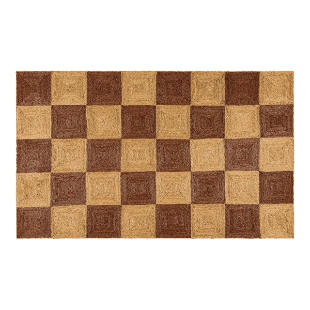 Part & Parcel Goods Jute Block Rug, 10'x14', Chocolate and Nutmeg For Sale